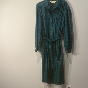 Chic Teal Patterned Long Sleeve Dress